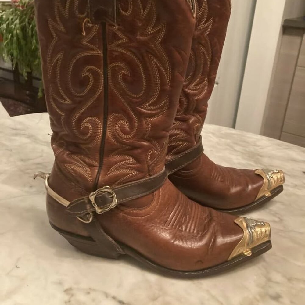 BOULET western cowboy spurs metal tips rockabilly cowgirl womens boots sz 5C